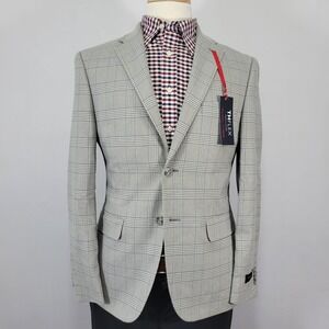 Men's Tommy Hilfiger Sport Coat Blazer Gray Plaid Polyester Size 38S - $295 MSRP